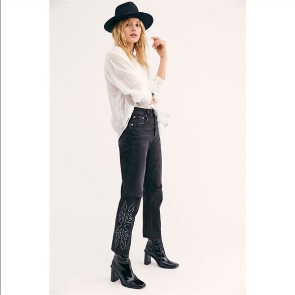 Levi’s 501 Ripped High Waist Crop Studded Canyon Jeans - Picture 3 of 16